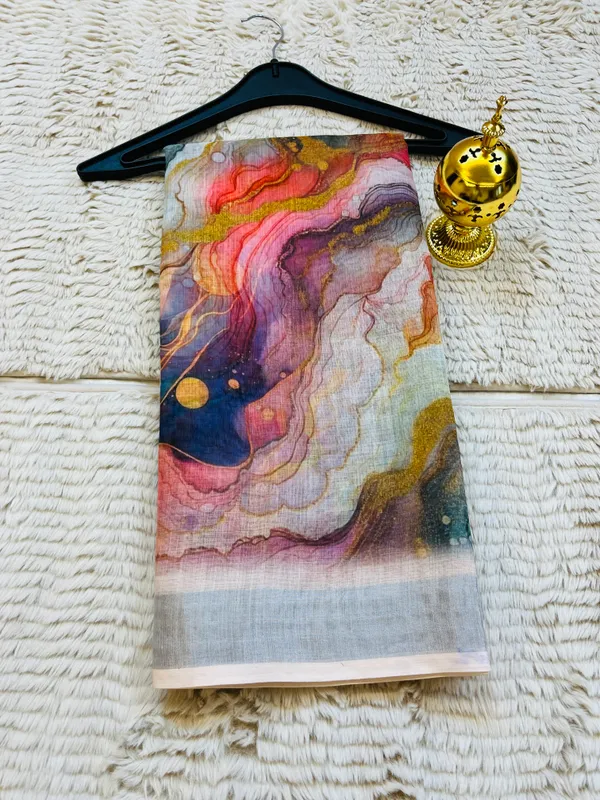 Multicolor_Banarasi_Linen_Cotton_Saree_with_Fluid_Marble_Geode_Digital_Print