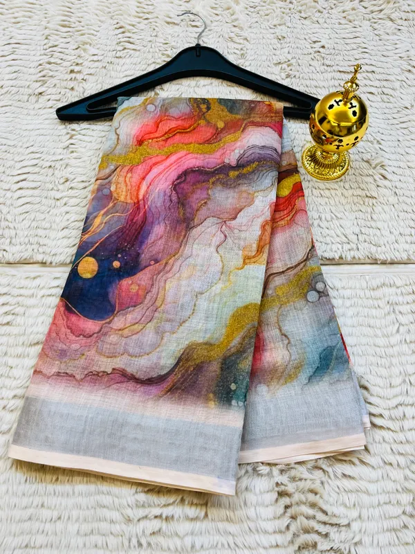 Multicolor_Banarasi_Linen_Cotton_Saree_with_Fluid_Marble_Geode_Digital_Print