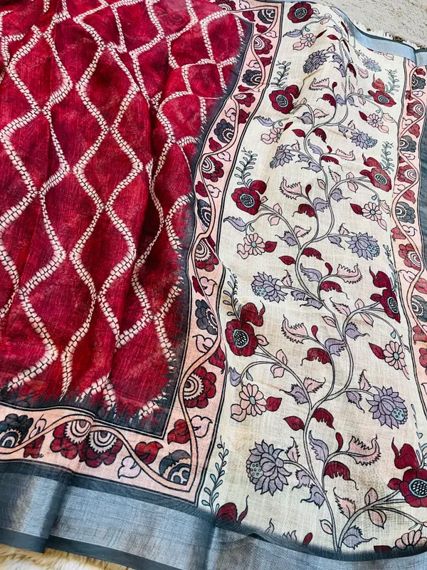 Maroon__Banarasi_Linen_Cotton_Saree_with_Elegant_Floral_Digital_Print