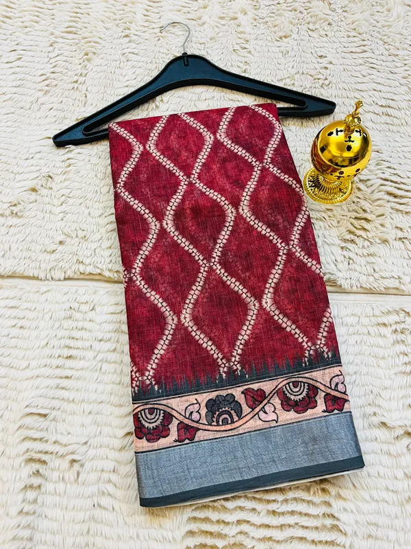Maroon__Banarasi_Linen_Cotton_Saree_with_Elegant_Floral_Digital_Print