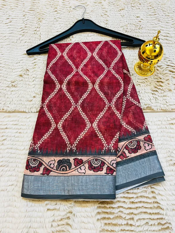 Maroon__Banarasi_Linen_Cotton_Saree_with_Elegant_Floral_Digital_Print