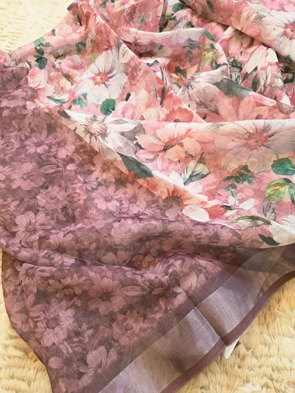 Pink_Banarasi_Linen_Cotton_Saree_with_Elegant_Floral_Digital_Print