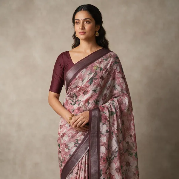 Pink_Banarasi_Linen_Cotton_Saree_with_Elegant_Floral_Digital_Print