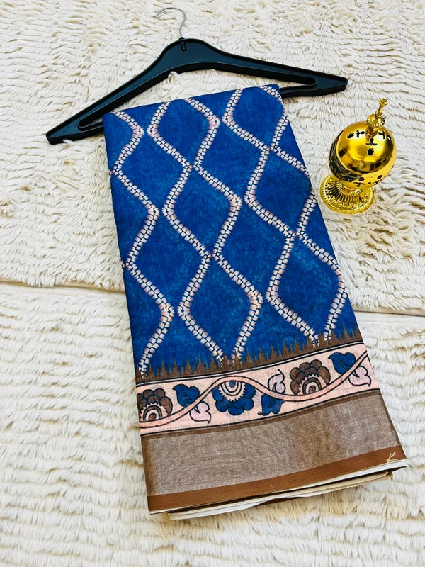 Royal_Blue__Banarasi_Linen_Cotton_Saree_with_Elegant_Floral_Digital_Print