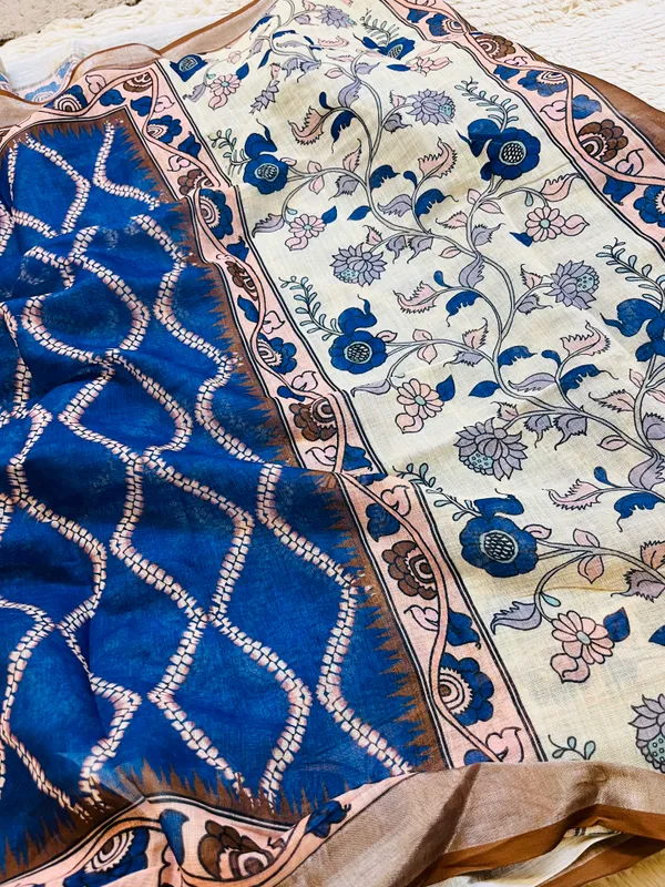 Royal_Blue__Banarasi_Linen_Cotton_Saree_with_Elegant_Floral_Digital_Print