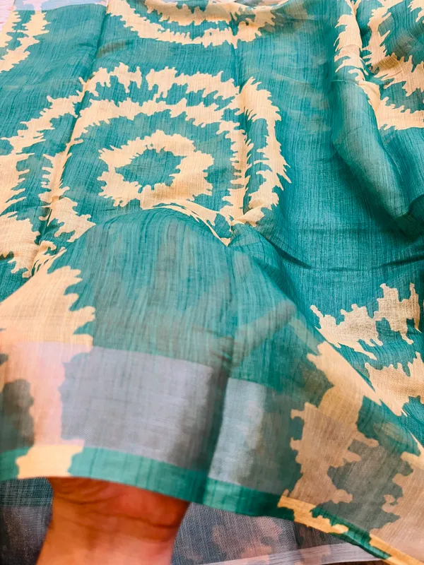 Sea_Green__Banarasi_Linen_Cotton_Saree_with_Elegant_Floral_Digital_Print