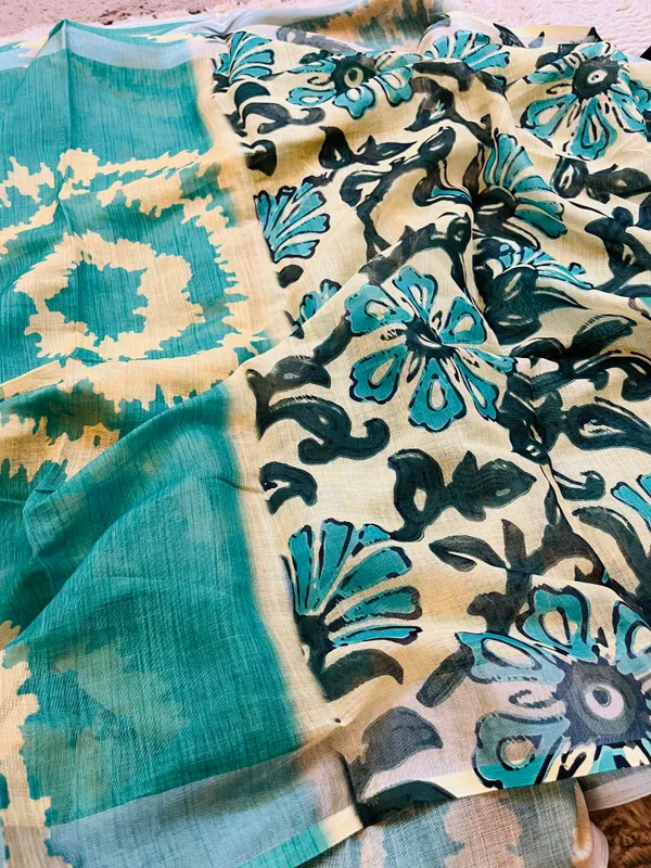 Sea_Green__Banarasi_Linen_Cotton_Saree_with_Elegant_Floral_Digital_Print