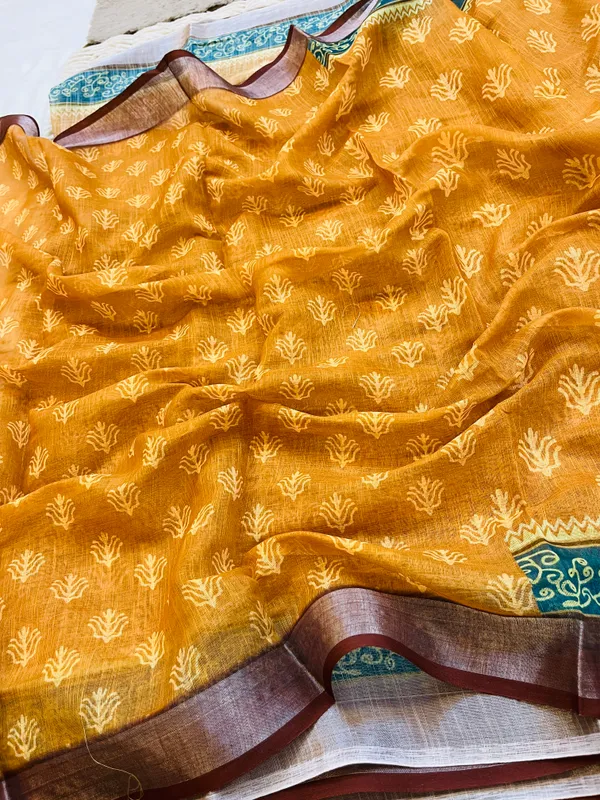 Mustard_Yellow_Banarasi_Linen_Cotton_Saree_with_Teal_&_Wine_Border