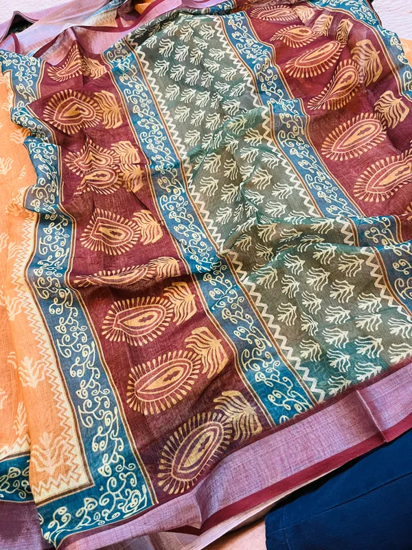 Mustard_Yellow_Banarasi_Linen_Cotton_Saree_with_Teal_&_Wine_Border