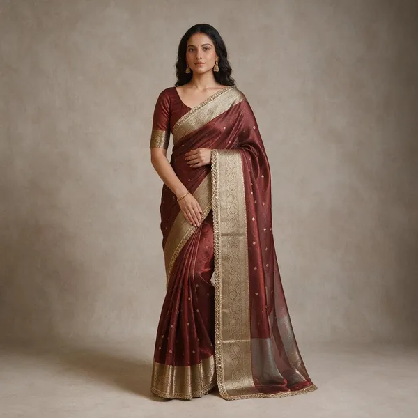 Maroon_Tissue_Silk_Zari_Buti_Lace_Border_Banarasi_Saree_For_Women