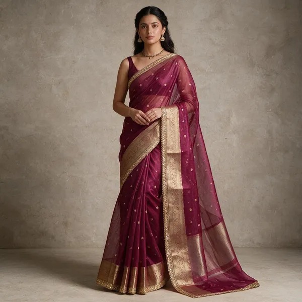 Pink_Tissue_Silk_Zari_Buti_Lace_Border_Banarasi_Saree_For_Women
