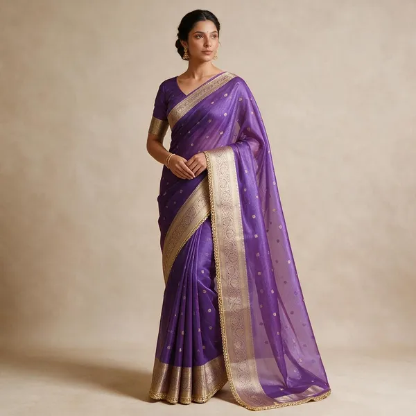 Violet_Tissue_Silk_Zari_Buti_Lace_Border_Banarasi_Saree_For_Women