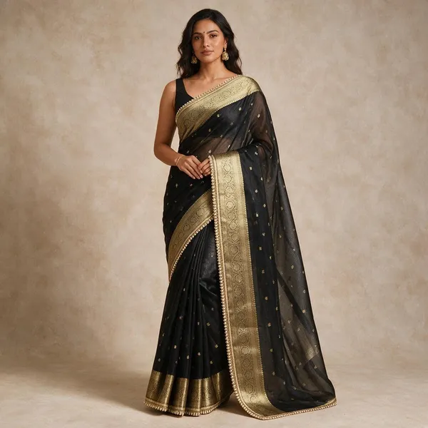 Black_Tissue_Silk_Zari_Buti_Lace_Border_Banarasi_Saree_For_Women