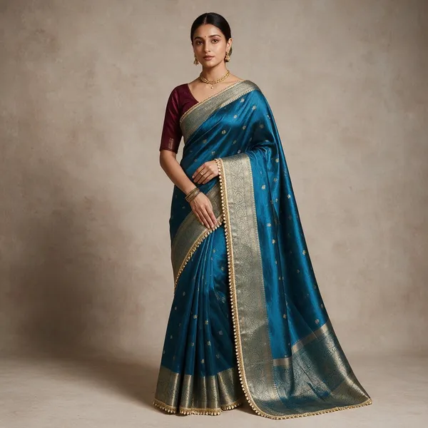 Blue_Tissue_Silk_Zari_Buti_Lace_Border_Banarasi_Saree_For_Women