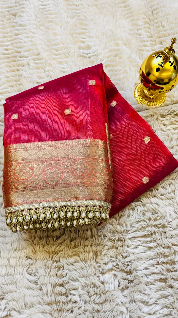 Gajri_Tissue_Silk_Zari_Buti_Lace_Border_Banarasi_Saree_For_Women