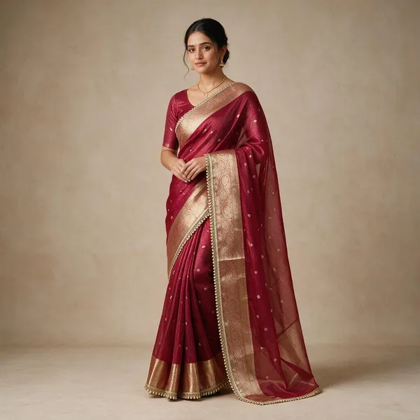 Gajri_Tissue_Silk_Zari_Buti_Lace_Border_Banarasi_Saree_For_Women