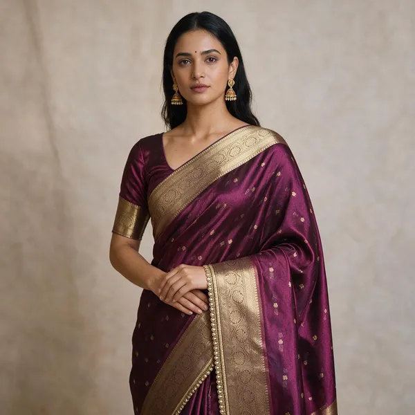 Magenta_Tissue_Silk_Zari_Buti_Lace_Border_Banarasi_Saree_For_Women