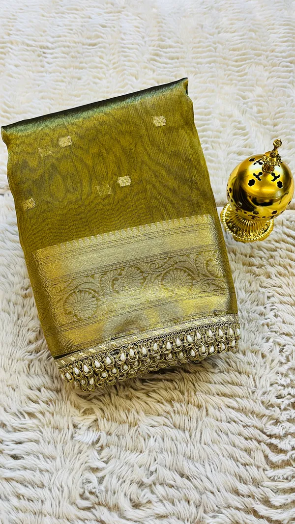 Olive_Tissue_Silk_Zari_Buti_Lace_Border_Banarasi_Saree_For_Women