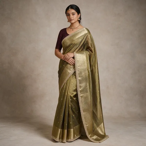Olive_Tissue_Silk_Zari_Buti_Lace_Border_Banarasi_Saree_For_Women