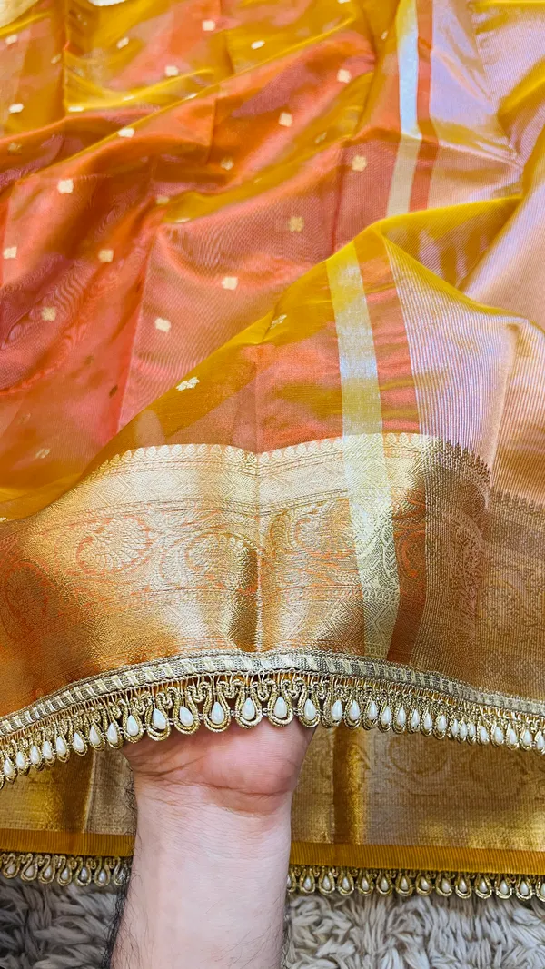 Orange_Tissue_Silk_Zari_Buti_Lace_Border_Banarasi_Saree_For_Women