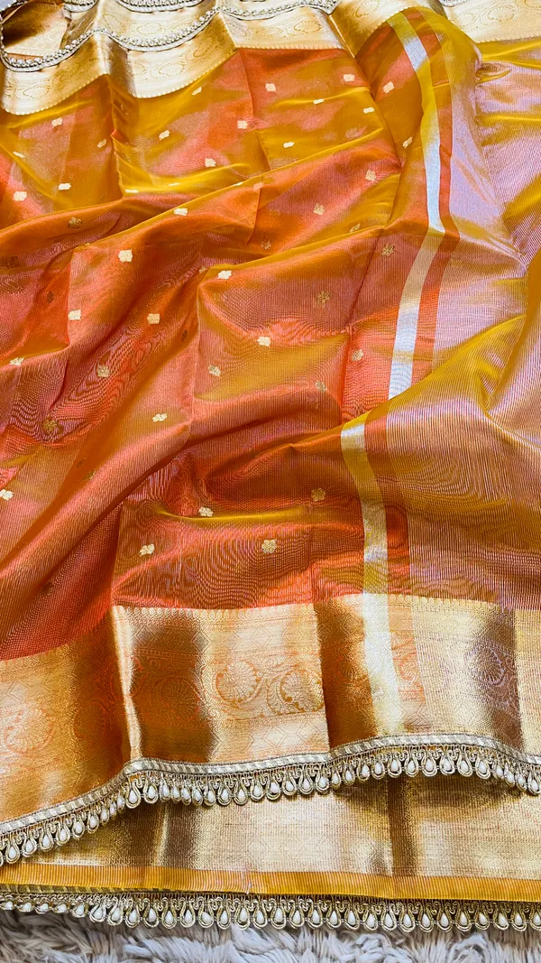 Orange_Tissue_Silk_Zari_Buti_Lace_Border_Banarasi_Saree_For_Women