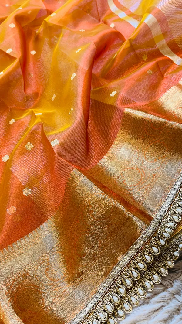 Orange_Tissue_Silk_Zari_Buti_Lace_Border_Banarasi_Saree_For_Women