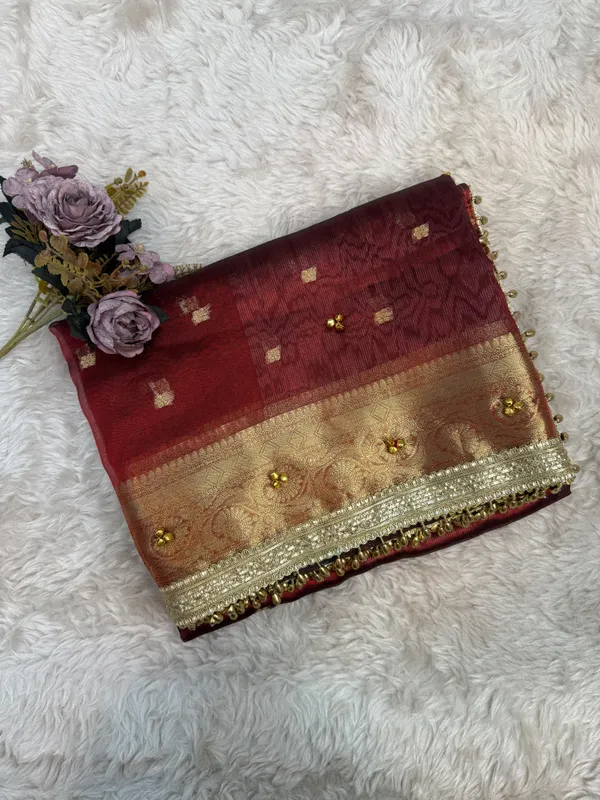 Maroon_Viral_Ghungroo_Tissue_Silk_Banarasi_Saree