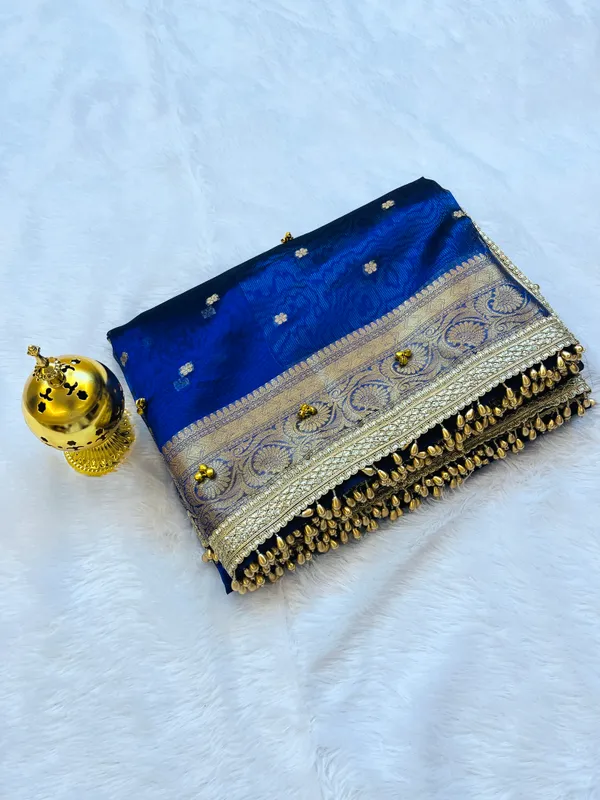 Navy_Blue_Viral_Ghungroo_Tissue_Silk_Banarasi_Saree