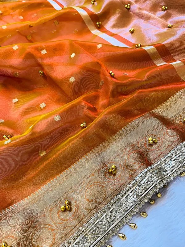 Orange_Viral_Ghungroo_Tissue_Silk_Banarasi_Saree