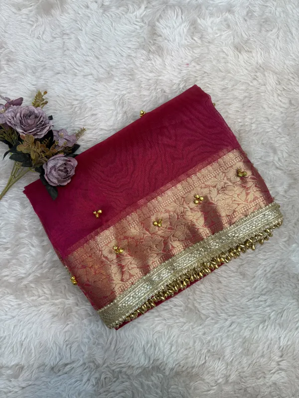 Blood_Red_Viral_Ghungroo_Tissue_Silk_Banarasi_Saree