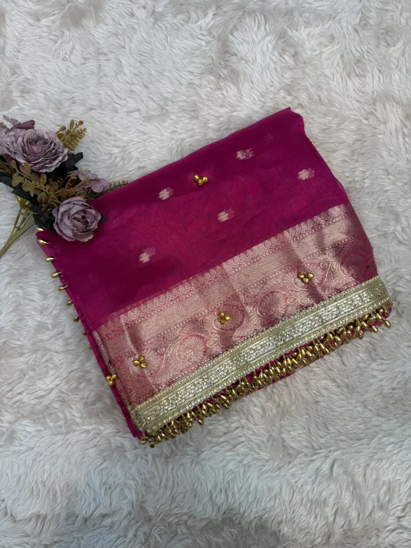 Rani_Pink_Viral_Ghungroo_Tissue_Silk_Banarasi_Saree