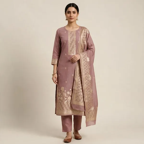 Dusty_Rose_Banarasi_Viscose_Silk_Unstitched_Suit_Set_For_Women