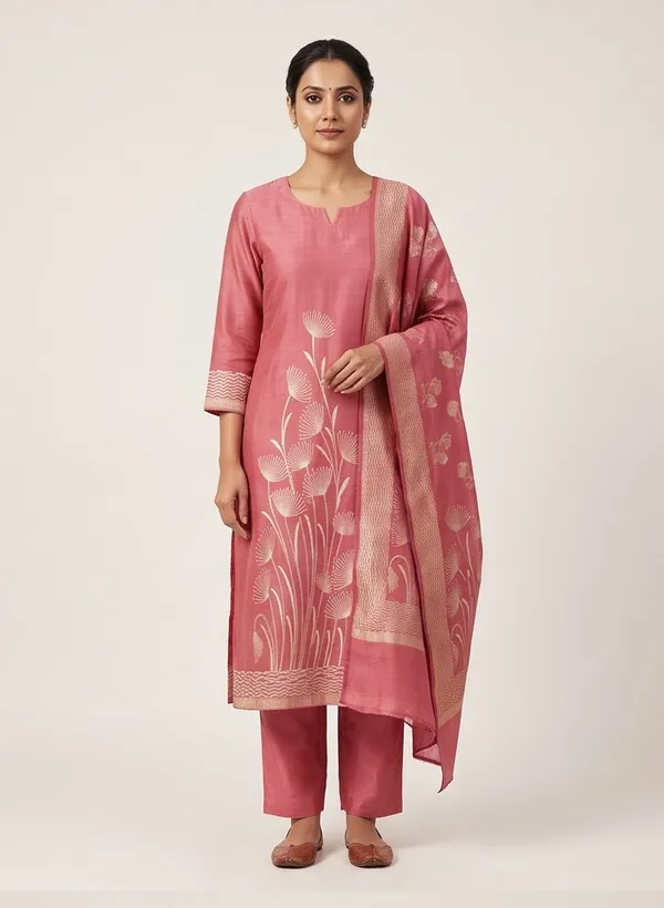 Rose_Pink_Banarasi_Viscose_Silk_Unstitched_Suit_Set_For_Women