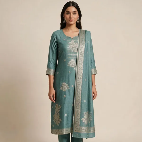 Sea_Green_Banarasi_Viscose_Silk_Unstitched_Suit_Set_For_Women