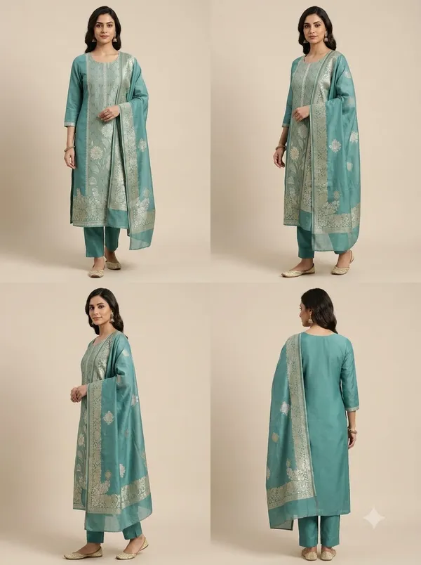 Sea_Green_Banarasi_Viscose_Silk_Unstitched_Suit_Set_For_Women