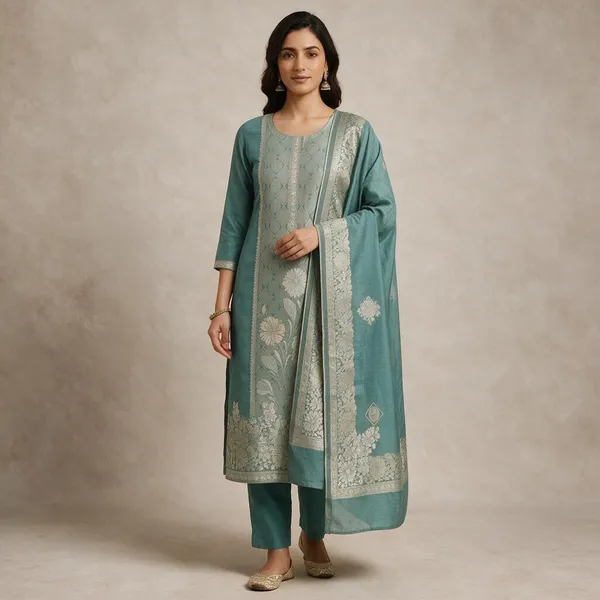 Sea_Green_Banarasi_Viscose_Silk_Unstitched_Suit_Set_For_Women