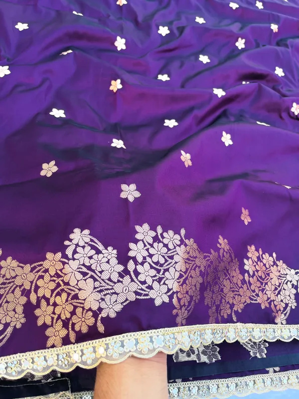 Wine_Banarasi_Silk_Saree_with_Handcrafted_Mirror_&_Pearl_Lace_Border_|_Traditional_Festive_Saree