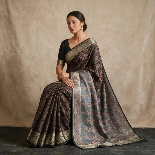 Black_Soft_Silk_Jamdani_Tanchoi_Zari_Border_Saree_For_Women