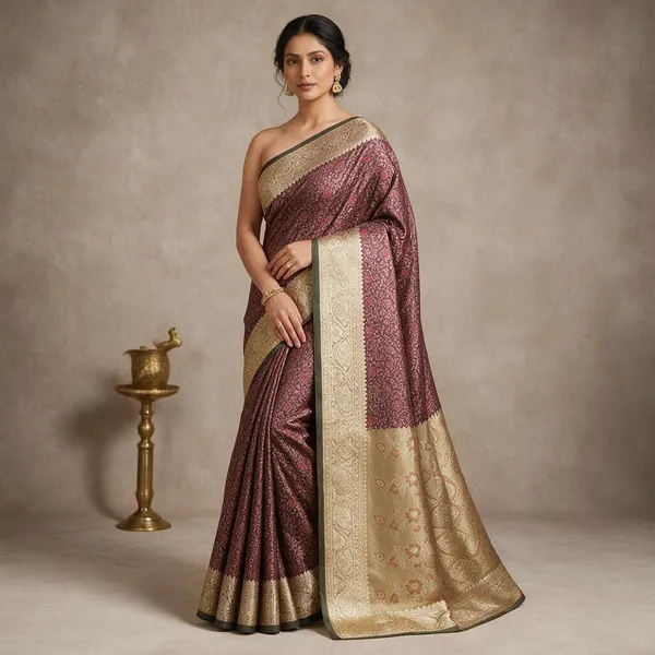Wine_Maroon_Soft_Silk_Jamdani_Tanchoi_Zari_Border_Saree_For_Women