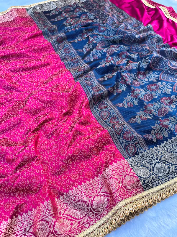 Rani_Pink_Soft_Silk_Jamdani_Tanchoi_Saree_with_Designer_Moti_Lace_&_Zari_Border