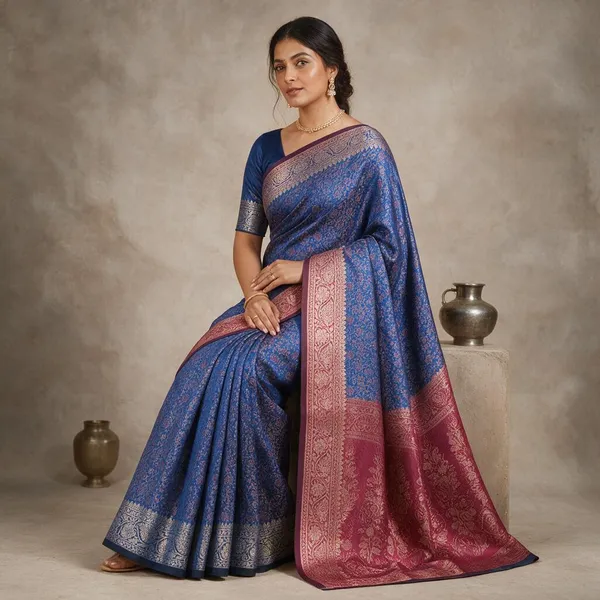 Royal_Blue_Soft_Silk_Jamdani_Tanchoi_Zari_Border_Saree_For_Women