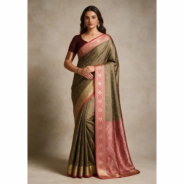 Dark_Olive_Green_Soft_Silk_Banarasi_Jamdani_Tanchui_Saree_For_Women
