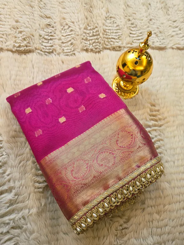 Rani_Pink_Tissue_Silk_Zari_Buti_Lace_Border_Banarasi_Saree_For_Women