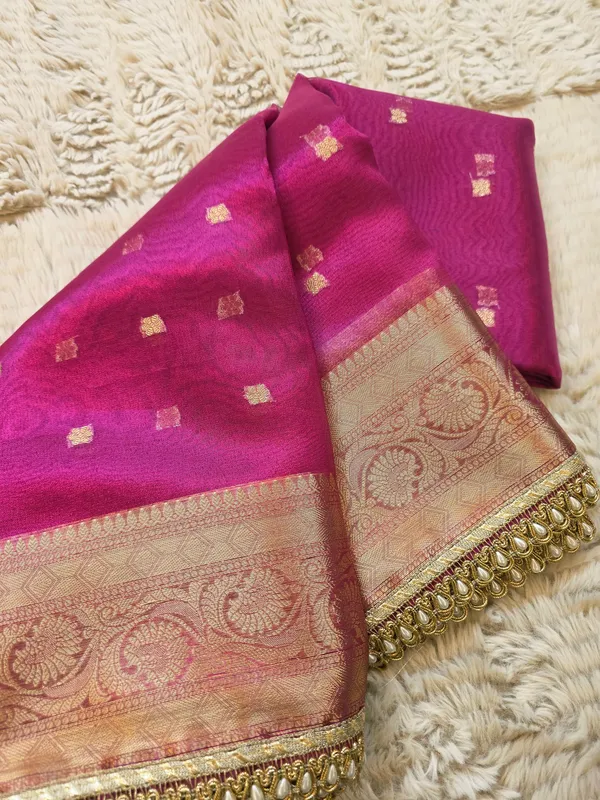 Rani_Pink_Tissue_Silk_Zari_Buti_Lace_Border_Banarasi_Saree_For_Women