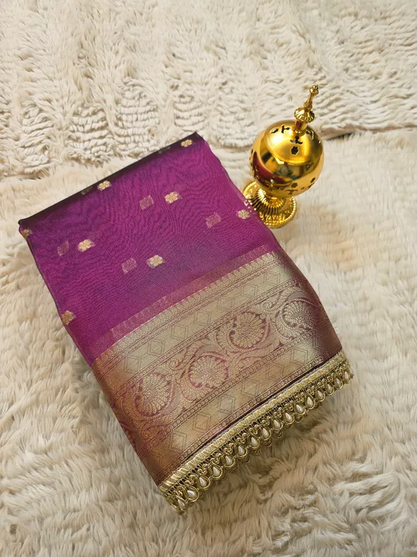 Magenta_Tissue_Silk_Zari_Buti_Lace_Border_Banarasi_Saree_For_Women