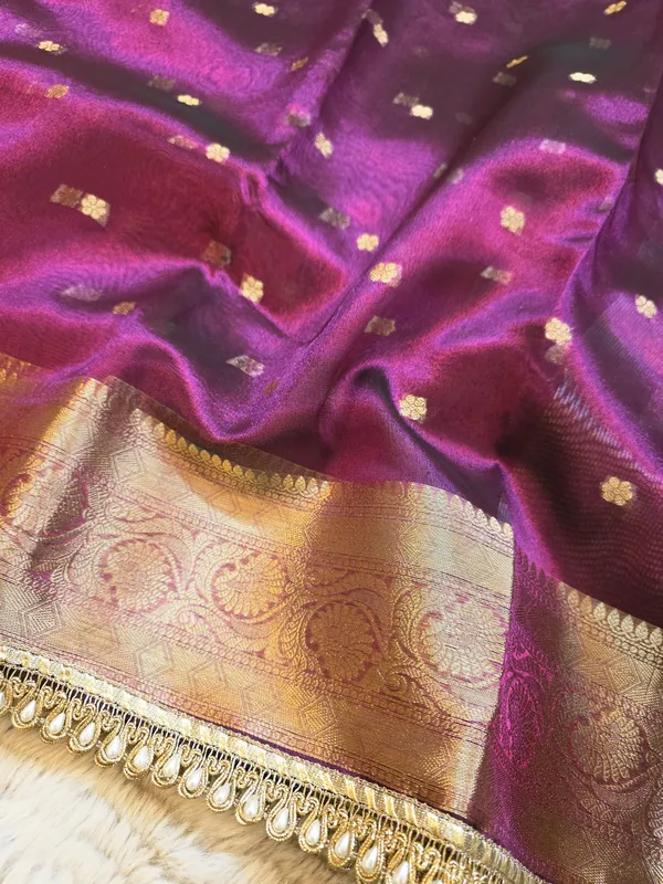 Magenta_Tissue_Silk_Zari_Buti_Lace_Border_Banarasi_Saree_For_Women