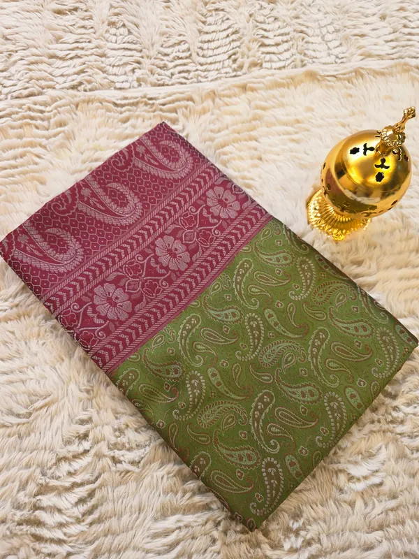 Olive_Green_Soft_Silk_Banarasi_Jamdani_Tanchui_Saree_For_Women