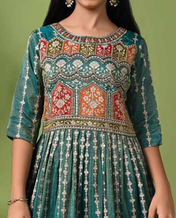 Green_Hand_Embroidered_And_Printed_Anarkali_Gown_With_Dupatta_Green