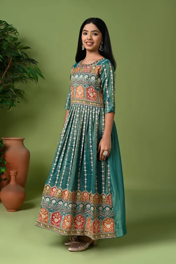 Green_Hand_Embroidered_And_Printed_Anarkali_Gown_With_Dupatta_Green