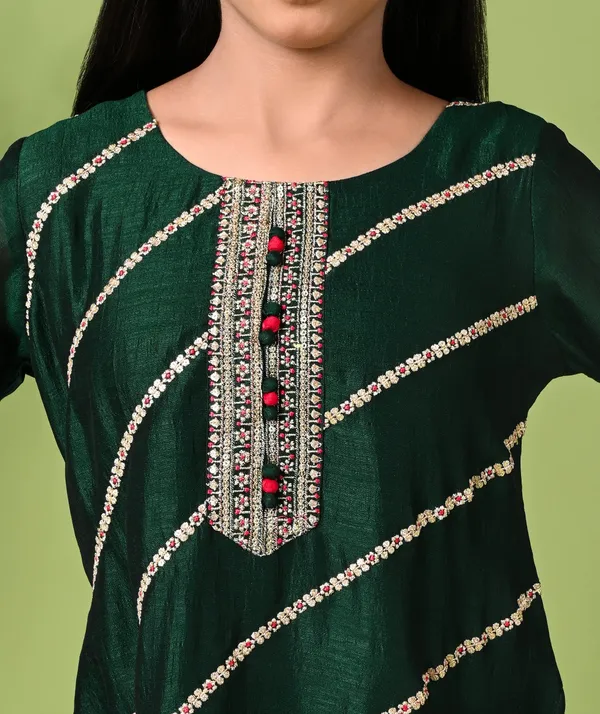 Green_Silk_Embroidered_Kurta_Set_With_Palazzo_Pants_And_Dupatta_Green